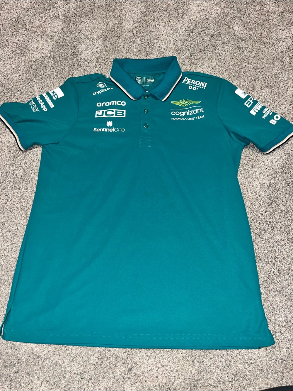 Aston Martin Cognizant F1 Axel Short Sleeve Polo Men Medium Aramco Hugo Boss Euc